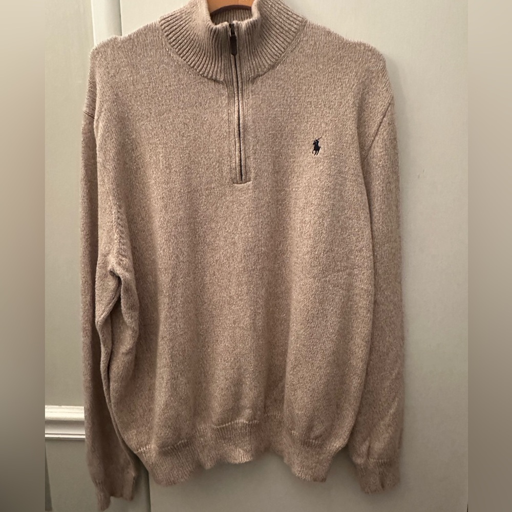 Men’s Polo Ralph Lauren Beige 1/4 Zip Pullover Sweater XXL Knit